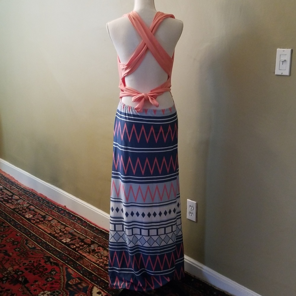 *1 L LEFT!* Coral Aztec Print Maxi Dress - Picture 5 of 6